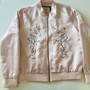Ci Sono Originals Bluebird Flower Embroidered “Satin” Bomber Jacket Size Large